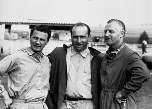 Großer Preis von Frankreich 1954 in Reims (v.l.): Hans Herrmann, Juan Manuel Fangio und Karl Kling.  Foto: Auto-Medienportal.Net/Daimler