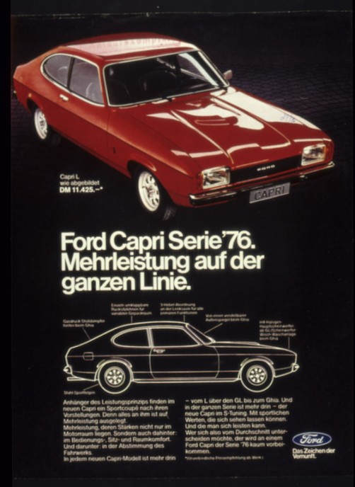 Werbeplakat für den Ford Capri II (1974–1977).  Foto: Auto-Medienportal.Net/Ford