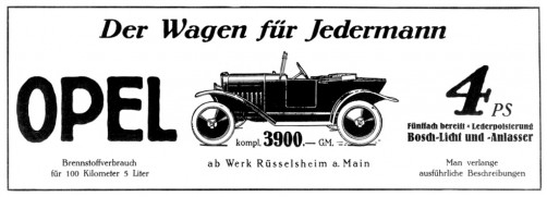 Werbung für den Opel Laubfrosch (1924).  Foto: Auto-Medienportal.Net/Opel