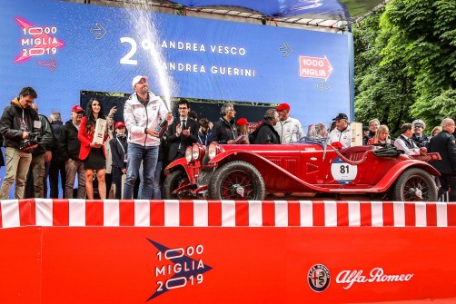 Andrea Vesco und Andrea Guerini belegten mit dem Alfa Romeo 6C 1750 Super Sport von 1929 den zweiten Platz bei der Mille Miglia 2019.  Foto: Auto-Medienportal.Net/Alfa Romeo
